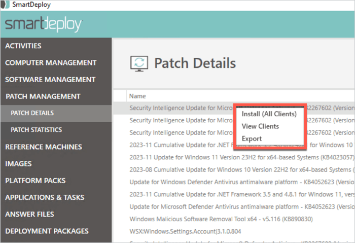 Patch details in SmartDeploy